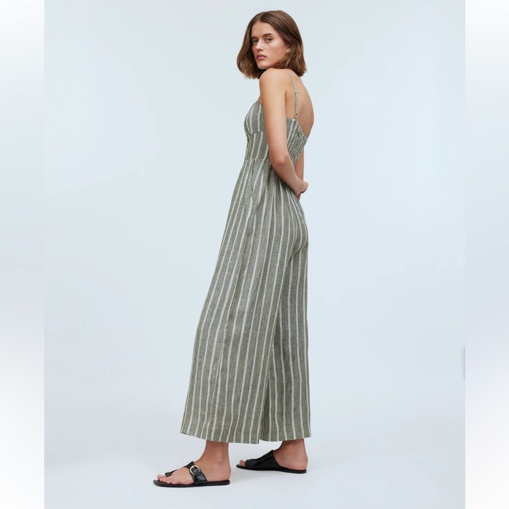 Tempo Paris stripped green 100% linen jumpsuit size S/M